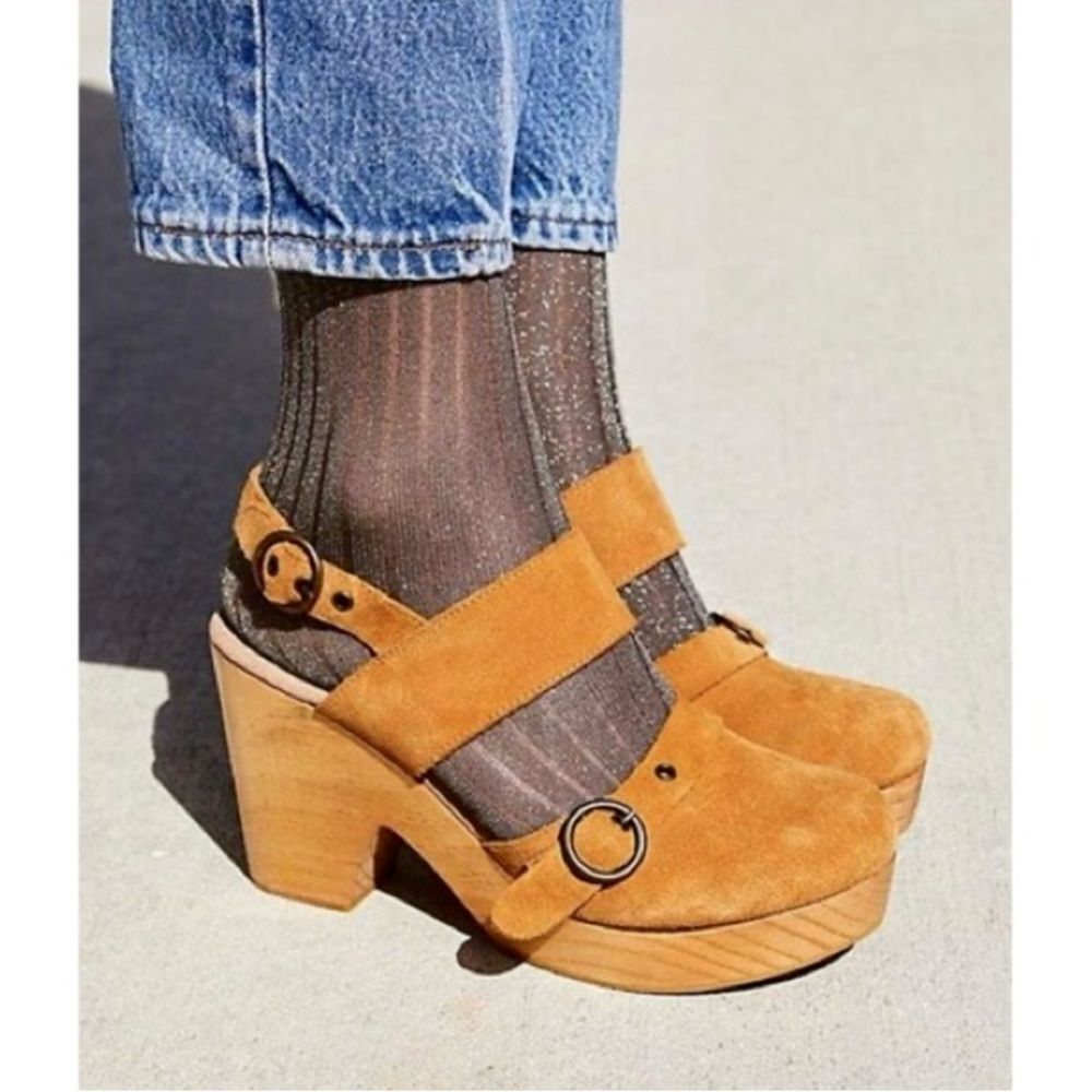 Free People Park Circle Clogs Maryjane Wood Platform Sandals sz 37/US 7